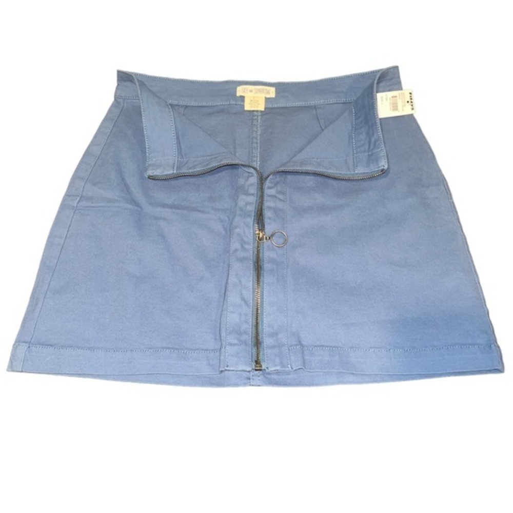 Sky and Sparrow Indigo Blue Twill Mini Skirt Front‎ Zip Size Large NEW #311
